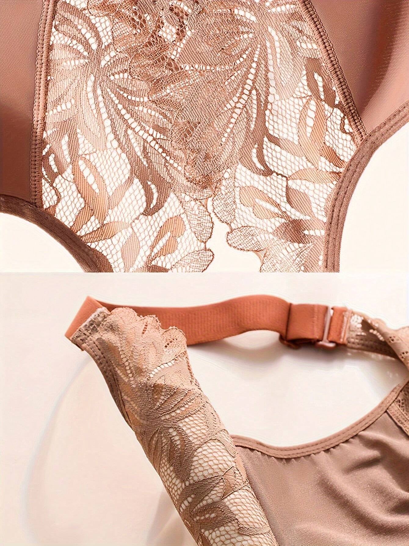 Sexy Lace Comfortable Breathable Front Closure Bra Khaki