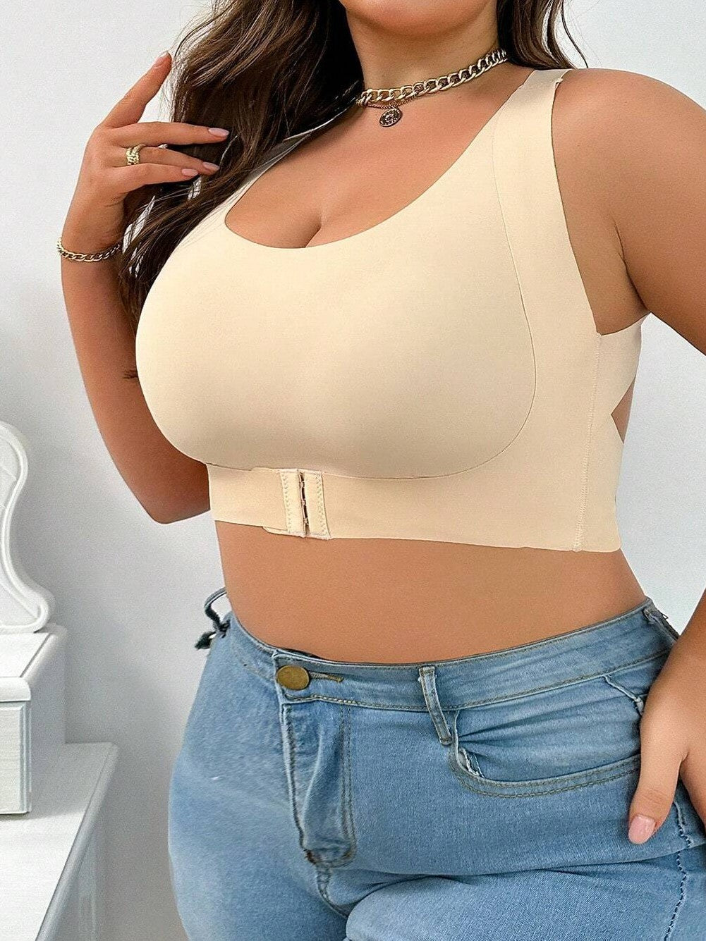 Plus Size Push-up-BH mit Frontverschluss ohne Bügel Beige