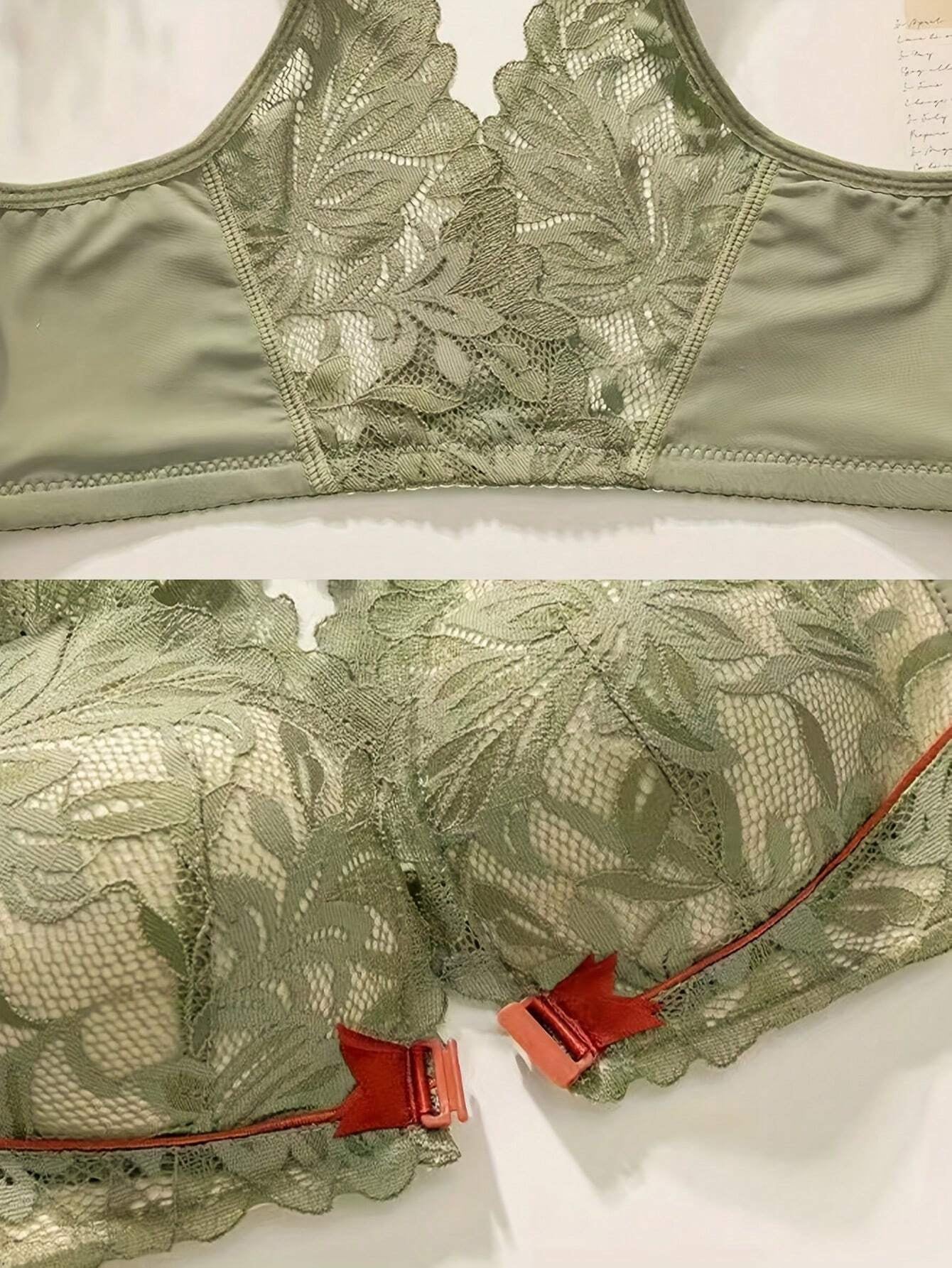 Sexy Lace Comfortable Breathable Front Closure Bra Green