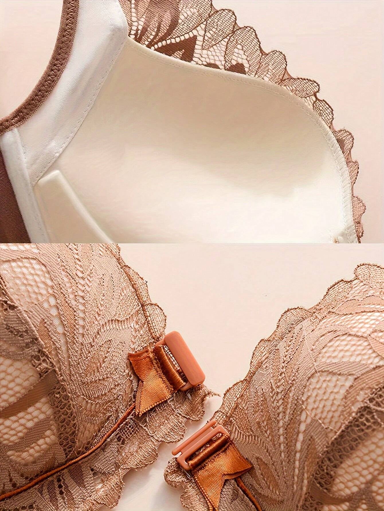 Sexy Lace Comfortable Breathable Front Closure Bra Khaki