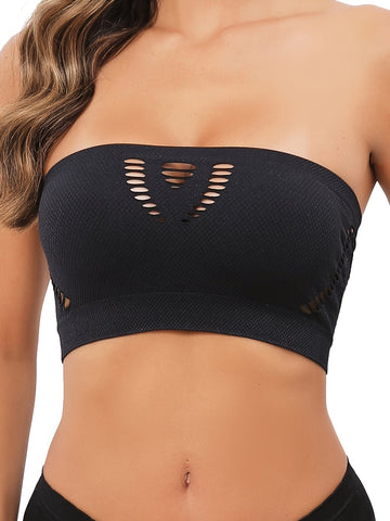 Hollow Out Simple Off-Shoulder Seamless Wireless Camisole Bra