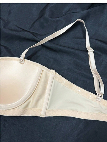 Sexy Halbschalen-BH mit gerafftem Verschluss vorne und hinten, rutschfest, Beige