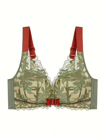 Sexy Lace Comfortable Breathable Front Closure Bra Green