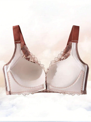 Sexy Lace Comfortable Breathable Front Closure Bra Khaki