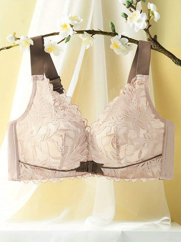 Sexy Lace Comfortable Breathable Front Closure Bra Beige