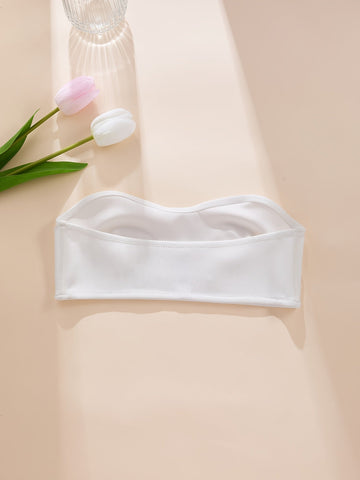 Simple Solid Front-Closure Hook And Eye Strapless Wireless Bra White