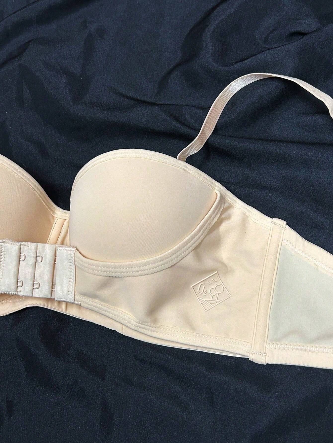 Sexy Halbschalen-BH mit gerafftem Verschluss vorne und hinten, rutschfest, Beige