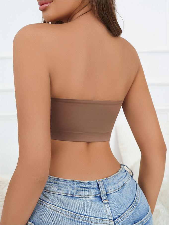 Plain Wireless Strapless Bra Brown