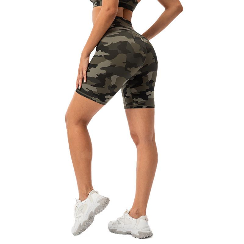 Camo Patchwork Hüfthebende Fitness-Shorts für Damen