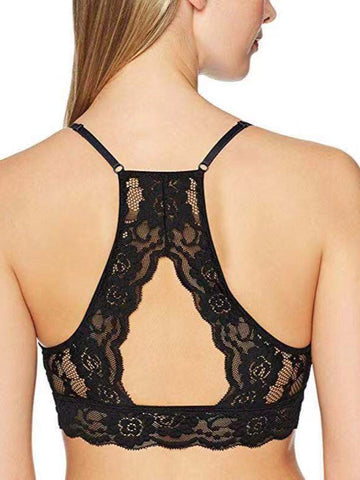 Sexy Lace Crop Double Layered Wireless High-Neck Bra