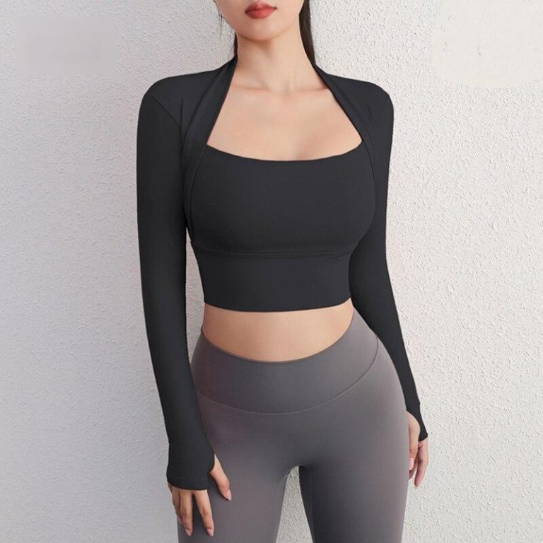 Langärmlige Yoga- und Fitness-Crop-Tops mit Polstern für Damen