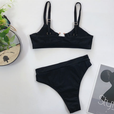 Gelbe gerippte Bikinihose mit Leopardenmuster