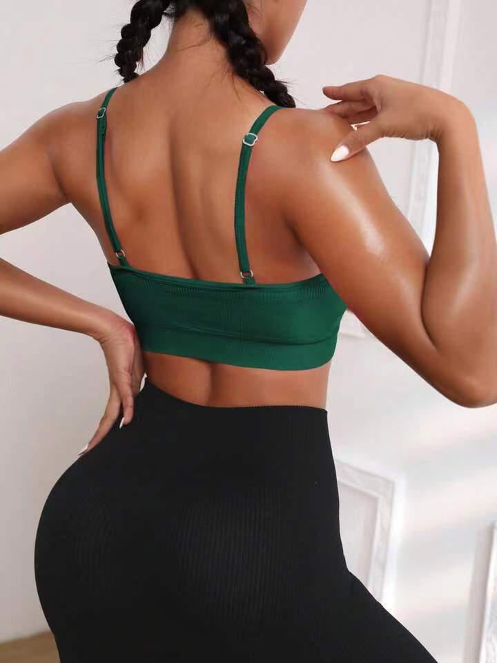 Seamless Sexy Outdoor Sports Solid Color Ribbed Knit Sports Bra
