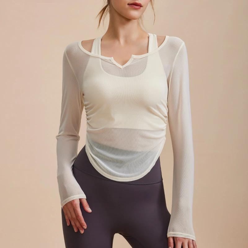 Dünnes Mesh-Fitness-Top für Damen mit V-Ausschnitt