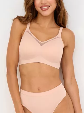 Hermoso sujetador push-up con espalda que no se cae y sin costuras en los laterales, color rosa