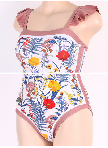 FLORAL PRINT ONE-PIECE SWIMSUIT - Pink