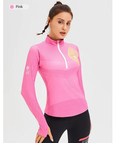 Camiseta deportiva de corte ajustado con cremallera de un cuarto para mujer