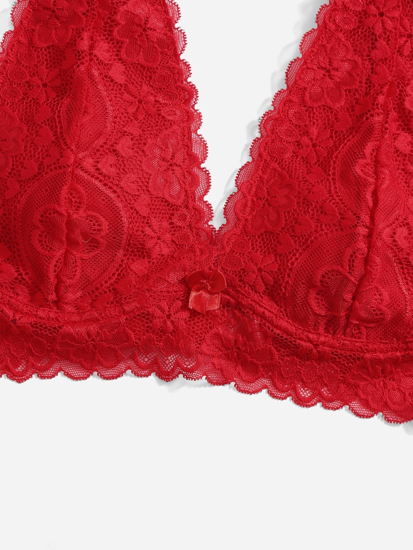 Bralette sexy de encaje con copa triangular sin aros en rojo oscuro