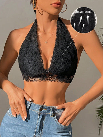 Sexy Triangle-Cup-Spitzen-Bralette ohne Bügel in Schwarz