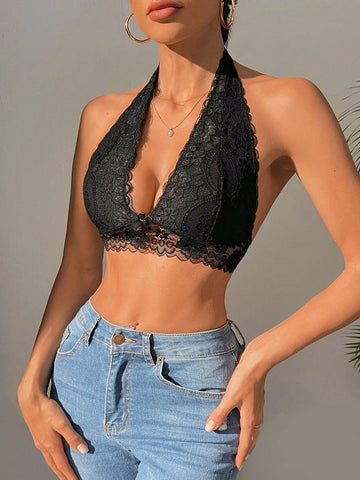 Sexy Triangle-Cup-Spitzen-Bralette ohne Bügel in Schwarz