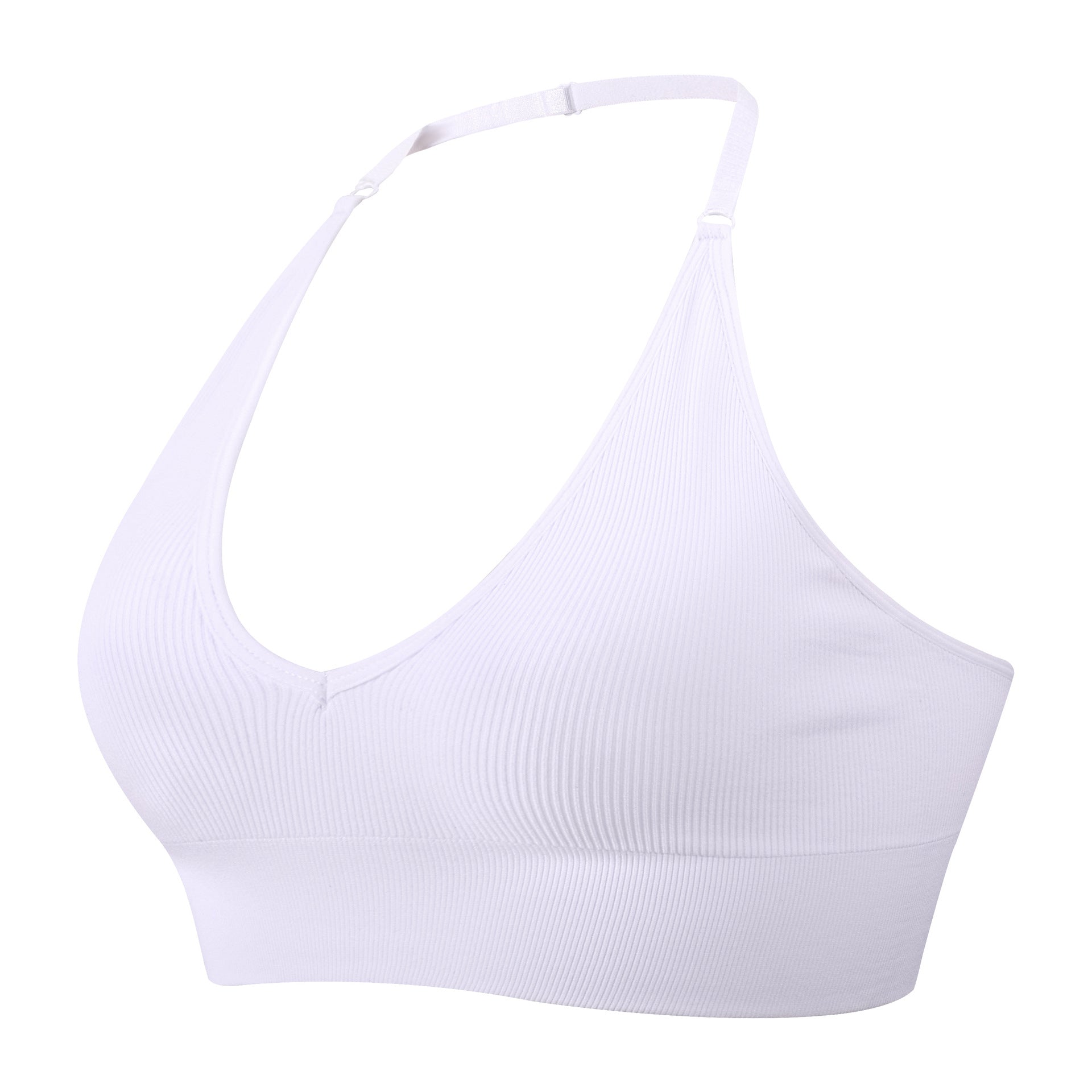 Sexy Deep V Low Back Hanging Neck Yoga Bra White