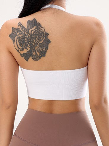 Sexy Deep V Low Back Hanging Neck Yoga Bra White