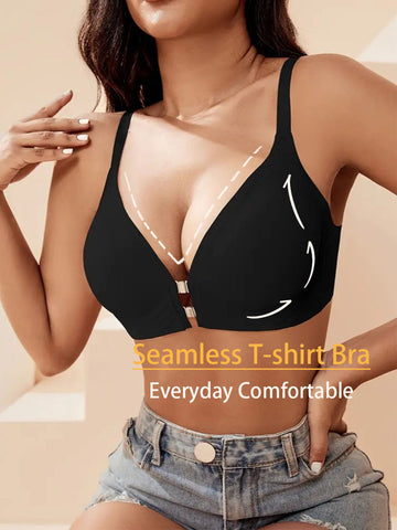 Front Buckle Comfy Breathable Seamless Solid Bra Black