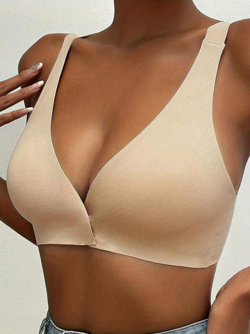 Deep V Minimizer Front Closure Push-up Wireless Bra Bra Cornsilk