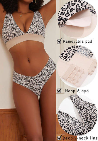 Sujetador deportivo tipo bralette sin costuras, push up y sin aros, con estampado de leopardo