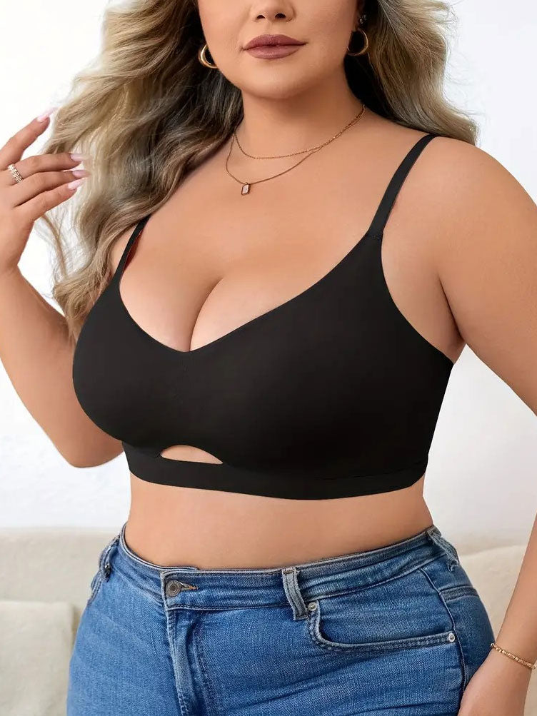 Plus Size Simple Seamless Hollow Out Wireless BH Schwarz