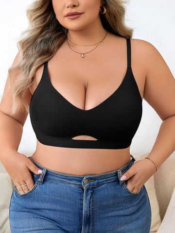 Plus Size Simple Seamless Hollow Out Wireless BH Schwarz