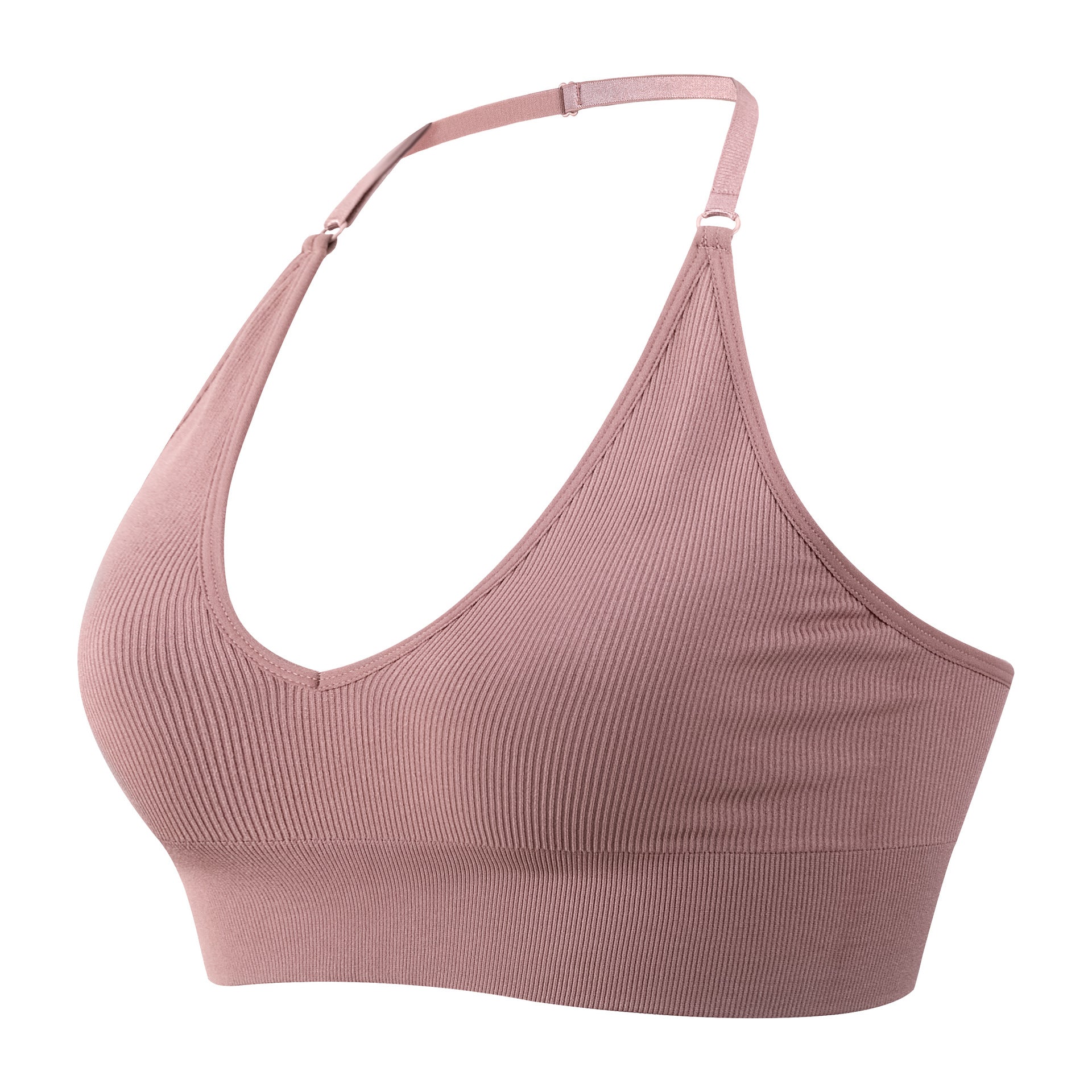 Sexy Deep V Low Back Hanging Neck Yoga Bra RosyBrown