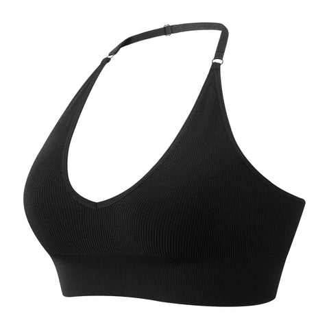 Sexy Deep V Low Back Hanging Neck Yoga Bra Black