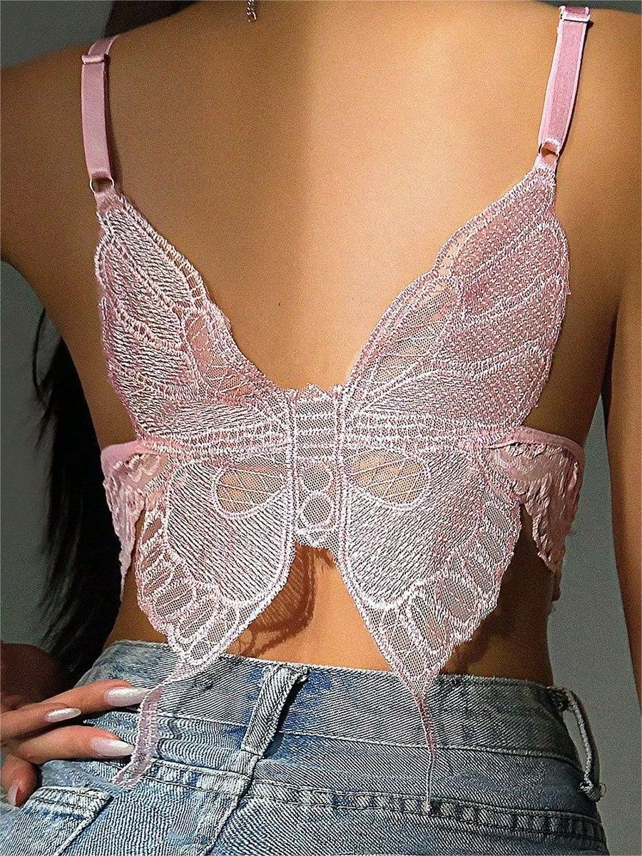 Bralette de encaje con lazo en la parte delantera y detalle en forma de mariposa