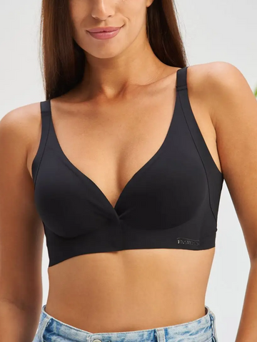 Sujetador push-up ajustable con cierre frontal y sin costuras, color negro