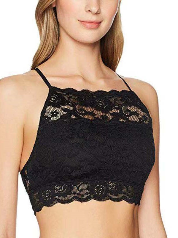 Sexy Lace Crop Double Layered Wireless High-Neck Bra