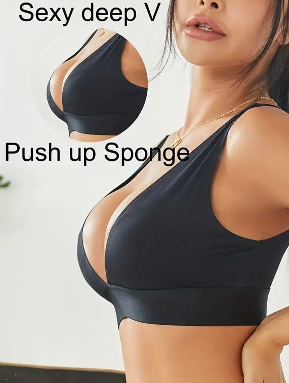 Nahtlose Push-Up-Sport-Bralette-BHs ohne Bügel Schwarz