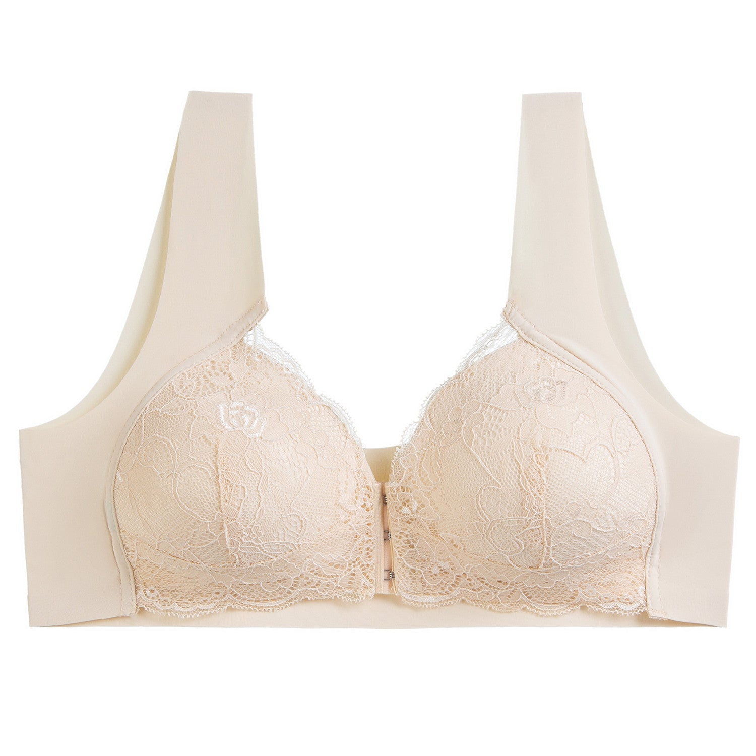 Plus Size Push-Up-BH aus Spitze mit Frontverschluss, ohne Bügel, Beige