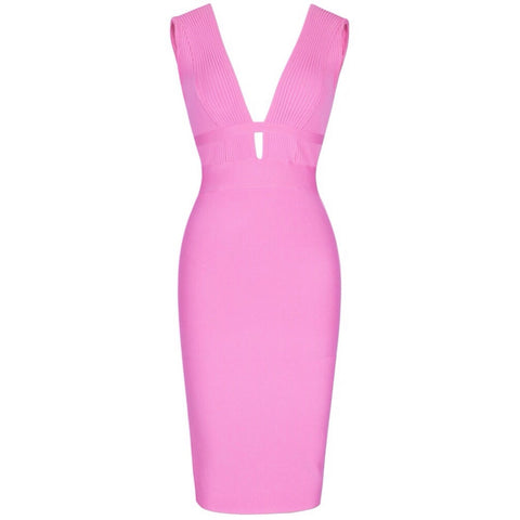 Jennifer - Pink Low Plunge Bandage Dress