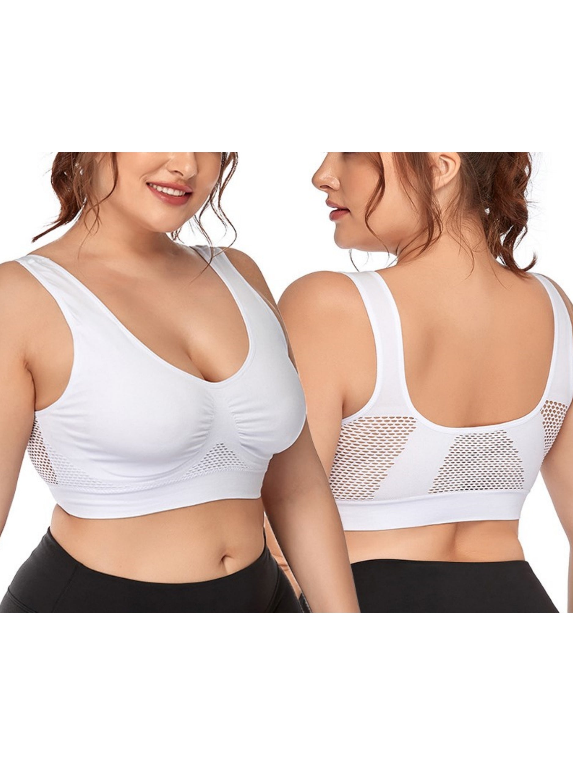 Wireless Hollow Mesh Sports Yoga Bra White