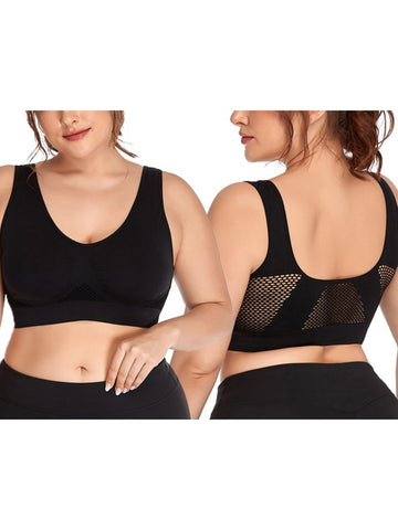 Wireless Hollow Mesh Sports Yoga Bra Black