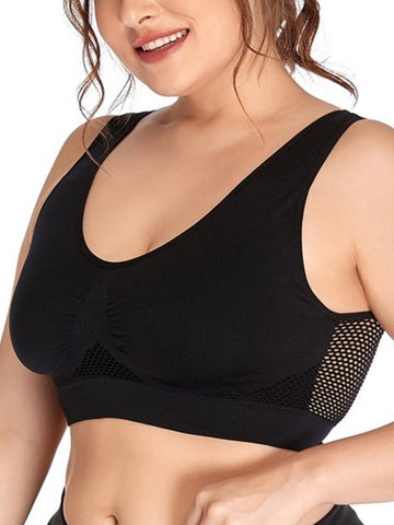 Wireless Hollow Mesh Sports Yoga Bra Black