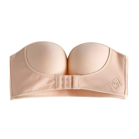 Strapless Invisible Push-up Front Buckle Non-Slip Wireless Lift Bra Beige