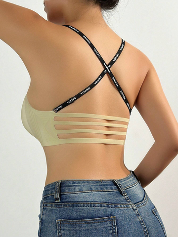 Front Closure Gathered Cross Thin Shoulder Straps Sexy Beautiful Back Wireless Bra