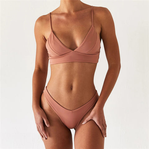 Metallic-Bikinihose aus Flachs mit hohem Schnitt