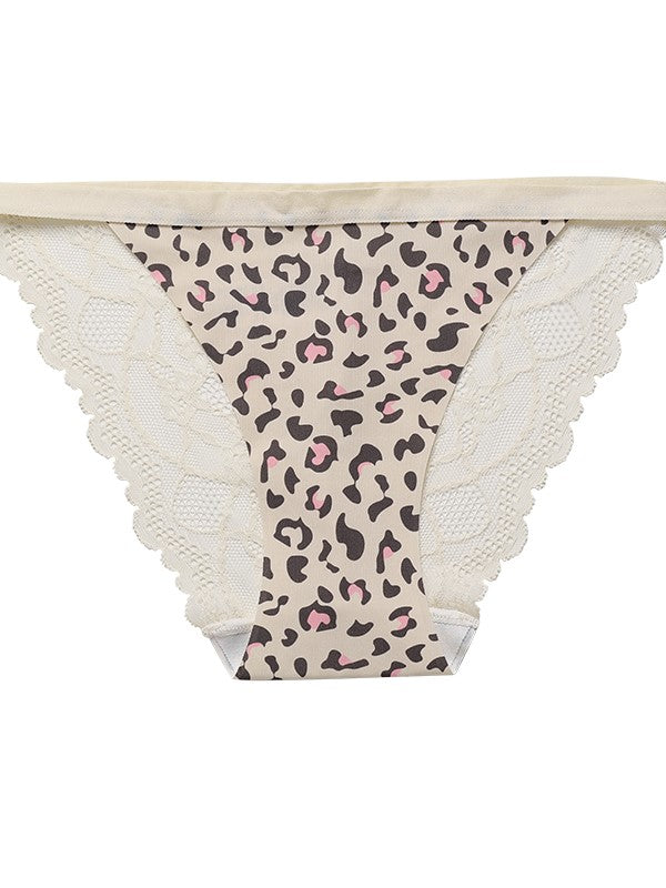 Sexy Lace Splicing Seamless Leopard Panties