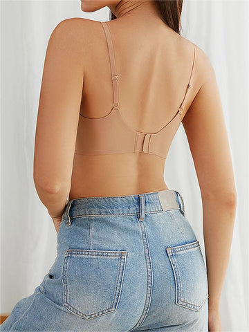 Sexy Hollow Out Wireless Bra Tan