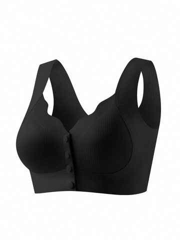 Front Closure Seamless Push Up Back Smoothing & Anti-Sagging Wireless Bra Black