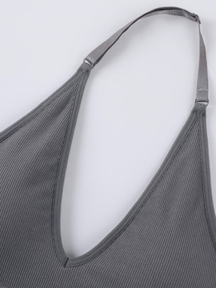 Sexy Deep V Low Back Hanging Neck Yoga Bra Black