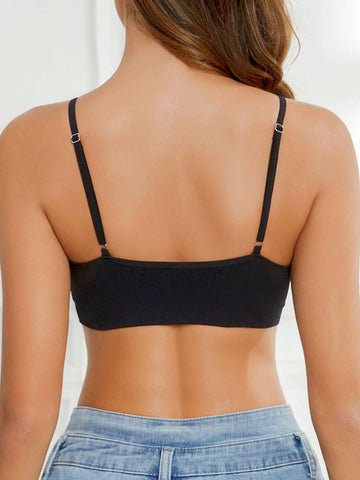 Solid Double Front Button Deep V Push-up Type Seamless & Wireless Comfortable Bra